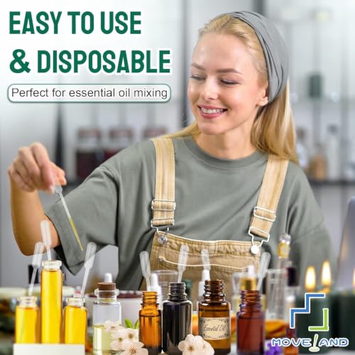 Image of moveland 200Pcs 1ML Dropper Pipettes Plastic for Lab Science, Essential Oil | Strong Suction, Leak-Proof, Clear Graduated Scale, Food-Grade PE, Non-Toxic, Excellent Suction Without Leakage, Disposable