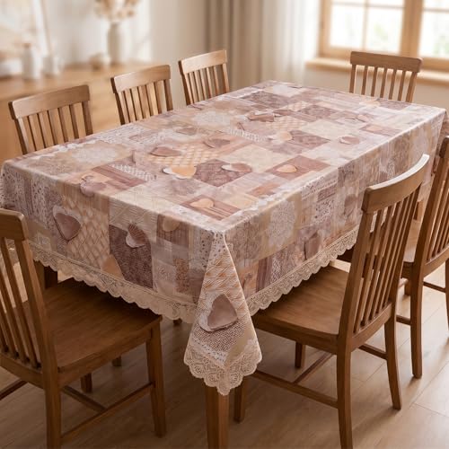 Image of Dakshya Industries PVC Waterproof Dining Table Cover 54x78 Inch for 6 Seater | Floral Printed Washable Oilproof Dustproof Table Cloth for Home Kitchen Dining Table (Diamond Glow)
