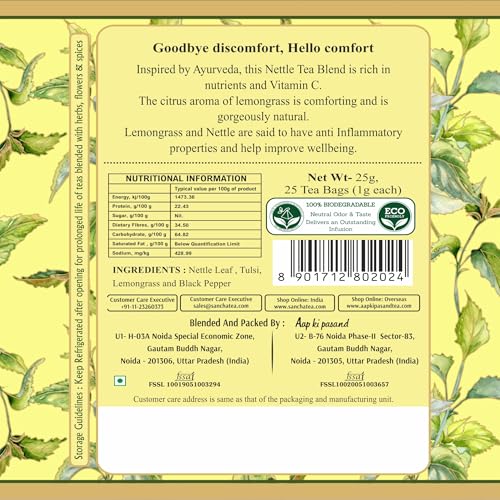 Image of Sancha Tea Boutique, Nettle Leaf Tea, 25 Pyramid Bags, Caffeine Free Herbal Tisane, Harvested in the Himalayas, Inflammation & UTI support