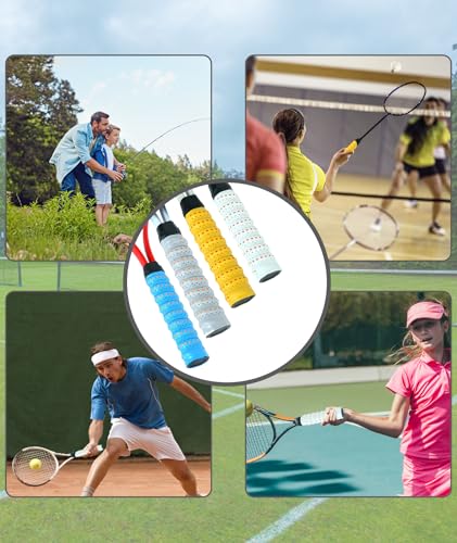 Image of 4 Pcs Badminton Racket Grip, Badminton Grip, Tennis Overgrip Tape Self-Adhesive for Tennis /Badminton /Squash Racket Handle Grips(White, Yellow, Blue, Grey)