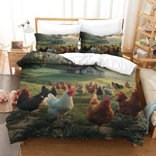 Parure de lit poulets 3D 135x200cm avec housse de couette en microfibre - 3