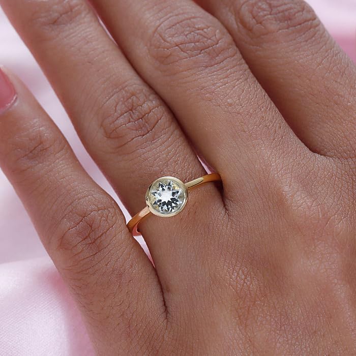 Image of 925 Sterling Silver 18K Gold Plated Birthstone 2 Ct Solitaire Natural Gemstone Ring for Women | Fine Jewelry Gift for Wife, Girlfriend, Sister, Birthday, Anniversary, Rakhi, Rakshabandhan, Valentine's