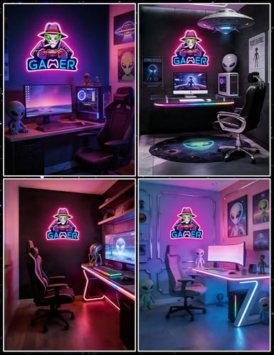 Image of Alien Neon Signs for Gamer Room Wall Decor, Gamer Neon LED Signs Light for Man Cave, UV Printed Gaming LED Light for Bar Party Birthday Christmas Gift (Alien Gamer)