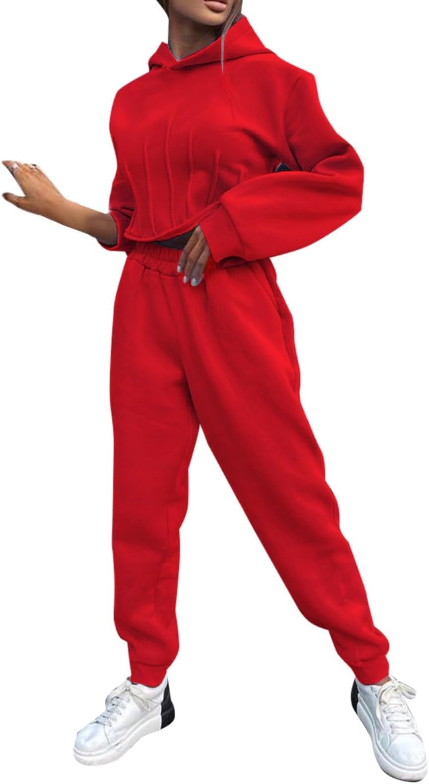 Womens Tracksuit Set Plain Long Sleeve Crewneck Pullover Sweatshirt Drawstring High Elastic Waisted Wide Leg Pants Warm Comfortable Airport Leisure Suits Ladies Essentials Outfit