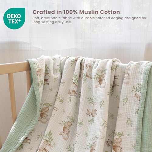 Image of Konssy Muslin Baby Blankets, Super Soft 100% Cotton Crib Blanket | Soft Lightweight Nursery Swaddling Wrap for Girls Boys, Infant Toddler, 47 X 47 In, Woodland