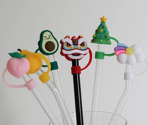 Miniatura 5 de 8 fundas de punta de pajita, tapa de paja reutilizable, tapones de silicona para árbol de Navidad, corona de árbol de Navidad, Papá Noel,