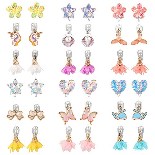 PinkSheep 18 Pairs Clip On Earrings for Little Girls, Kids Jewelry Earrings Set, Unicorn Ear Clip Flower Ear Clip Mermaid Ear Clipï¼ŒGirl Dress Up