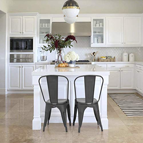 Image of Furmax Metal Dining Chair Indoor-Outdoor Use Stackable Classic Trattoria Chair Chic Dining Bistro Cafe Side Metal Chairs Set of 4 (Gray)