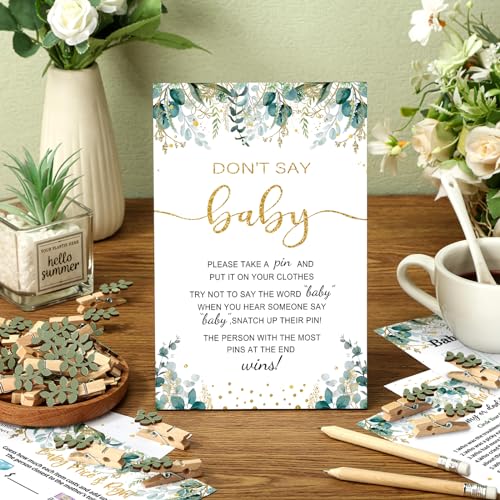 Image of Patelai 321 Pcs Greenery Baby Shower Game Decorations, Pencils Clothespins