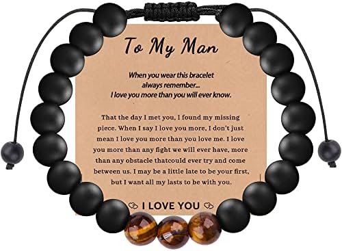 to My Man Bracelet,Adjustable Handmade Braided Natural Stone Beaded Bracele Bracelet Bracelet,Tiger Eye Black Agate Stone Beaded Bracelets for Men, for Boyfriend, Husband,Son, Grandson, Brother Gift