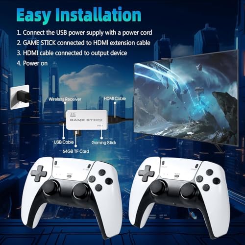 Image of 2026 HD TV Gaming Stick Console | Plug & Play R-etro Style Video Game System with Dual Wireless Controllers for Kids & Adults White