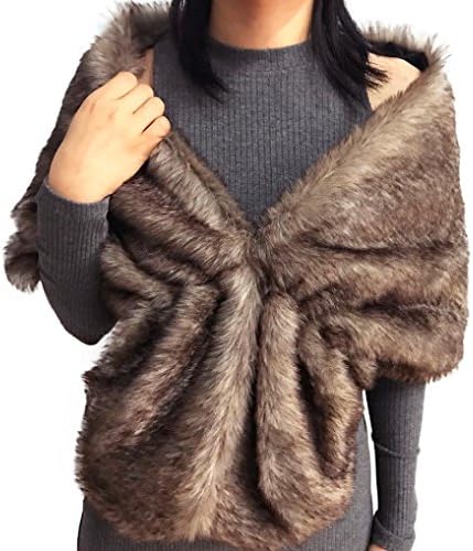 RNTOP Fashion Elegant Bridal Wedding Faux Fur Long Shawl Stole Wrap Shrug Scarf (Brown)