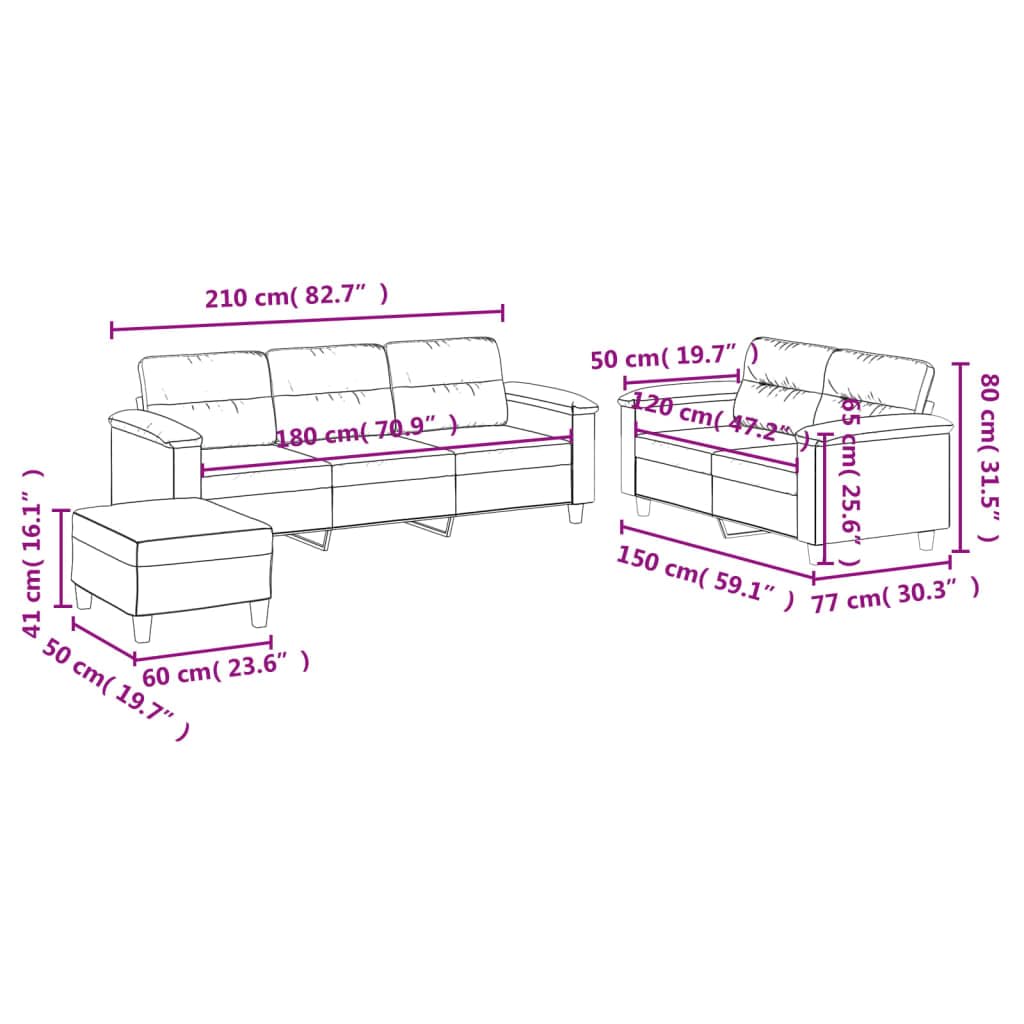 3-teiliges Sofaset mit Kissen dunkelgrau aus Mikrofaserstoff