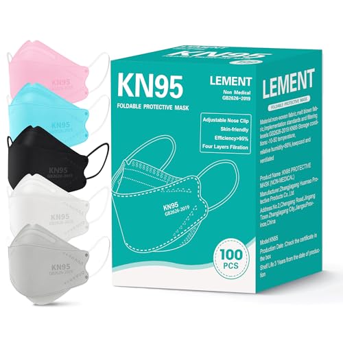 Image of LEMENT KN95 Face Masks - 100 Pack Breathable Comfortable Disposable Masks For Adult, Filter Efficiency≥95%, Elastic Ear Loops, 5 Colors