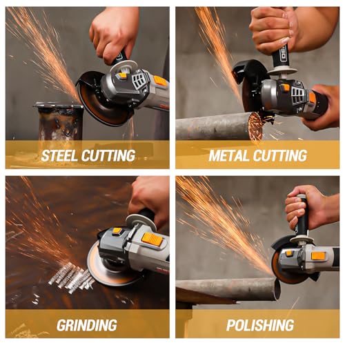 8-Amp Angle Grinder: DEKOPRO 4-1/2 inch Electric Corded Grinder Power Tools with Grinding and Cutting Wheels, Auxiliary Handle and Wrench for Cutting, Polishing and Grinding - Image 6