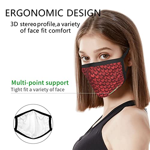 3 Pack Christmas Face 3D-Red-Dragon-Scale-Skin Mask,Adjustable Windproof Bandana,Reusable Mouth Cover,Unisex Adult Scarf Black #TOP2