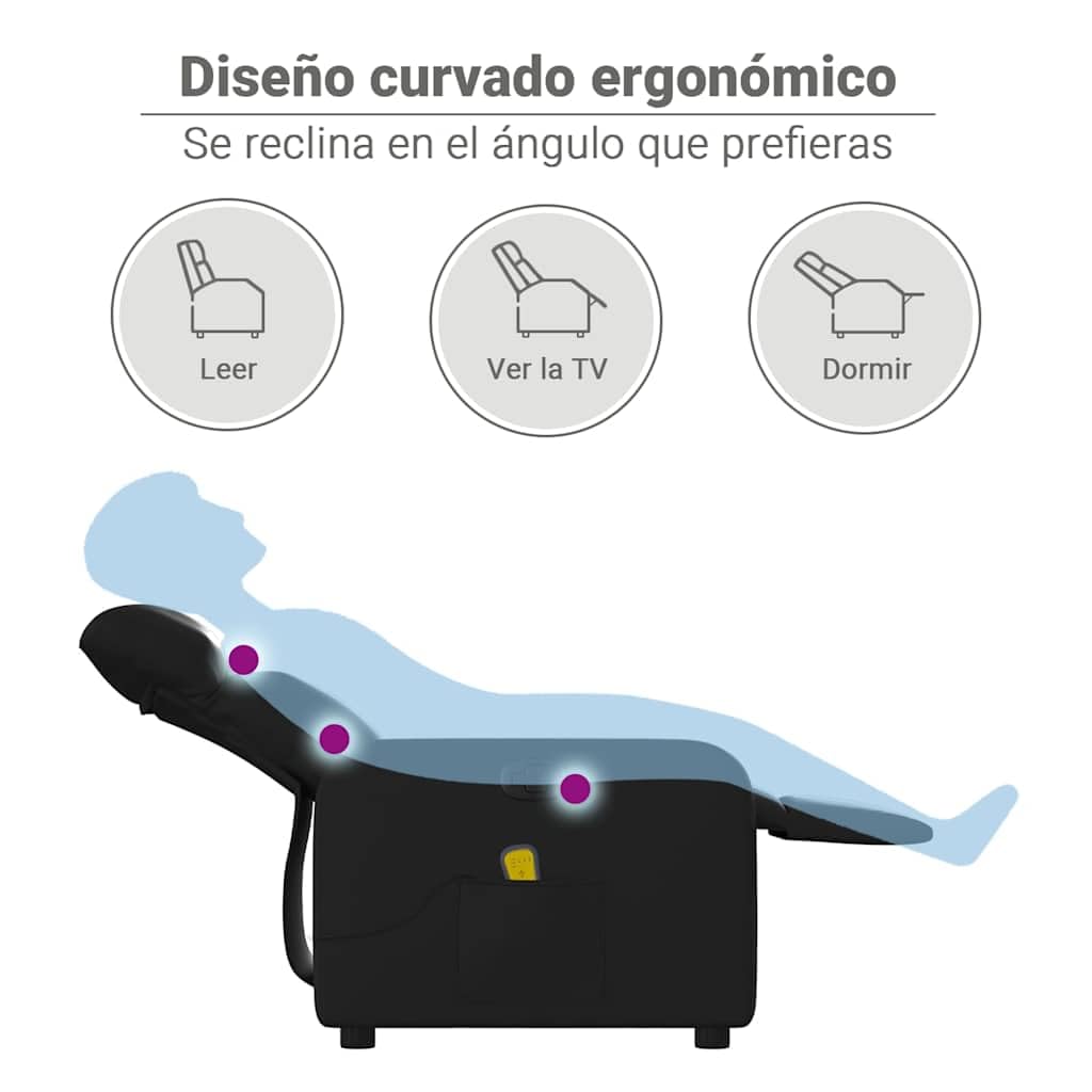 vidaXL Sillón de Masaje Reclinable, Silla con Respaldo Reposabrazos, Butaca de Relax Descanso TV, Asiento para Casa, Cuero Sintético Negro