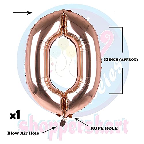 Image of Rosegold 32 Inches 0 Numbers Shape Large Big Foil Helium Balloons For Party Decorations In Happy Birthday Anniversary Office Items Materials Set Pack, Pack Of 1