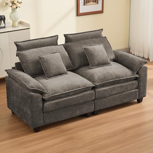 Image of 72'' Cloud Modern Loveseat Couch with Detachable Headrest, Modular Sectional Sofa Couch Deep Love Seat, Oversized 2 Seater Chenille Comfy Sofa with Armrests for Living Room, Brown