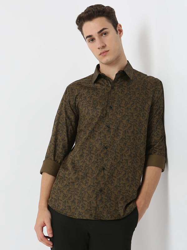 Image of MARK & ALBERT Men's Printed Full Sleeves Regular Fit Shirt Blue | 100% Cotton Stretchable Fabric