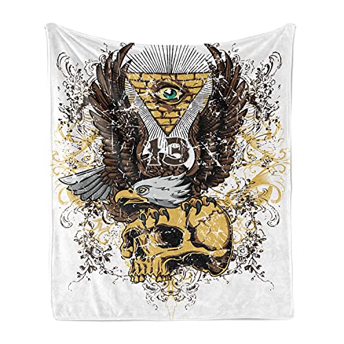 Ambesonne Tattoo Throw Blanket, American Eagle Wings Wide Open Top