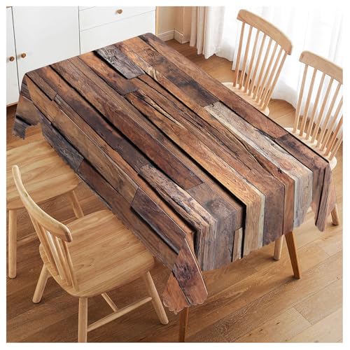 Walmsco Nappe vintage planche de bois marron décor pour salle à manger cuisine couverture de table rectangulaire 132 x 178 cm