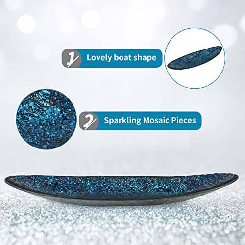 MDLUU Mosaic Centerpiece Tray, Decorative Glass Plate, Home Decor Glass Bowl for Orbs, Candles, Potpourri (Navy Blue)