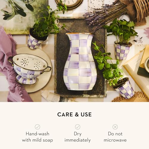 Image of MACKENZIE-CHILDS Enamel Colander, Decorative Kitchen Strainer, Small, Purple-and-White Violet Check