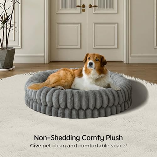 Image of BALANCE Luxury Donut Dog Bed, 36 Inches Round Dog Beds Large Sized Dogs Washable, Orthopedic Calming Dogs Bed for Pets with Anti-Slip Bottom, Gray