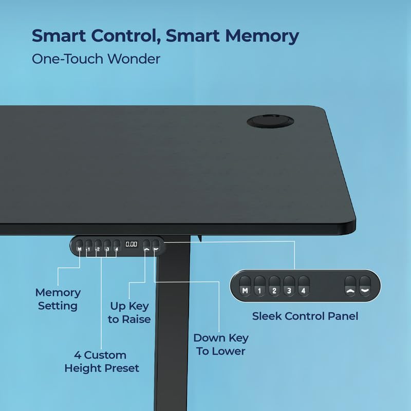 Image of The Sleep Company - AeroPlus Electric Height Adjustable Desk | Ergonomic Work from Home Table | 4 Memory Presets | 2 Years Warranty | 1200 x 600 Thick Top | Free Installation | Black & Black