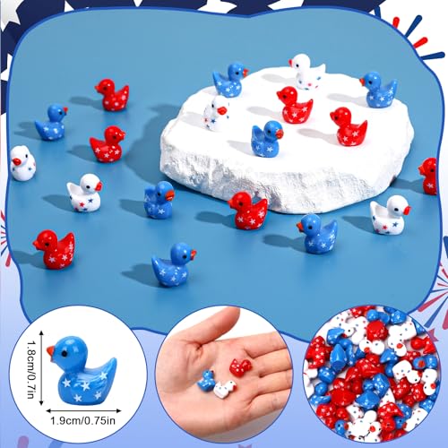 Image of JUNEBRUSHS 50 Pcs Patriotic Ducks Mini Resin Duck 4th of July Tiny Ducks Red White Blue Miniature Ornaments for Vase Filler Jewelry Making DIY Crafts Party Gifts Decorations