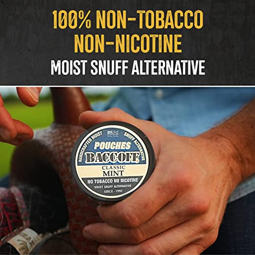1 Can, BaccOff Classic Mint Pouches, Premium Tobacco Free, Nicotine Free Snuff Alternative