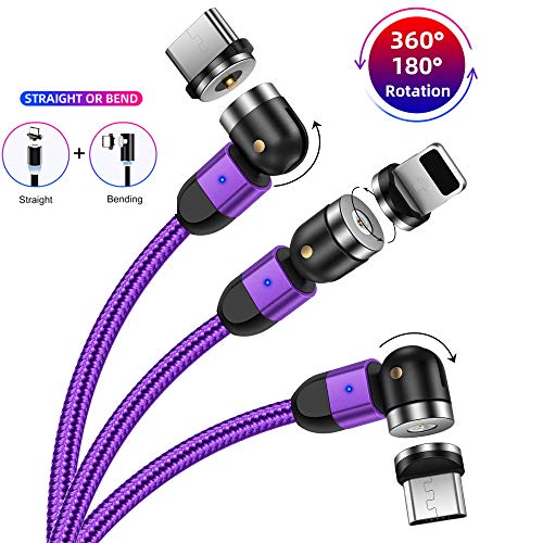 UGI Type C Câble de Chargeur Magnétique Android USB C 1M/2M Pieds Nylon tressé Charge Rapide USB Câble Aimant 360 °+ 180 ° Rotatif pour Samsung Galaxy S8,S9,Huawei,LG,HTC Lot (3 pièces)