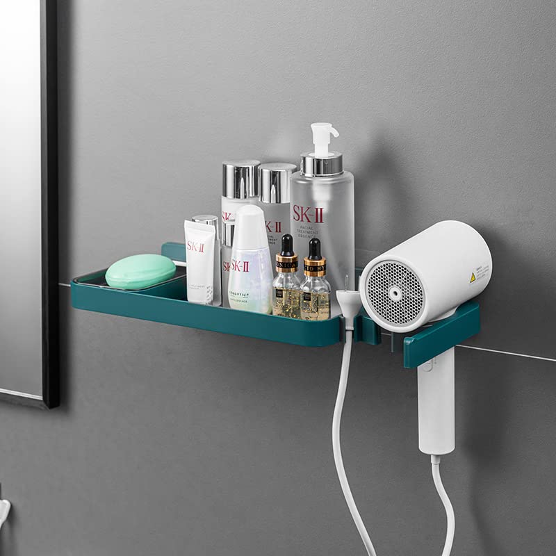 Jaugufiy Hair Dryer Wall Mount Holder Toiletries Wall Organizer Toiletries Wall Shelf for Bathroom (Green)