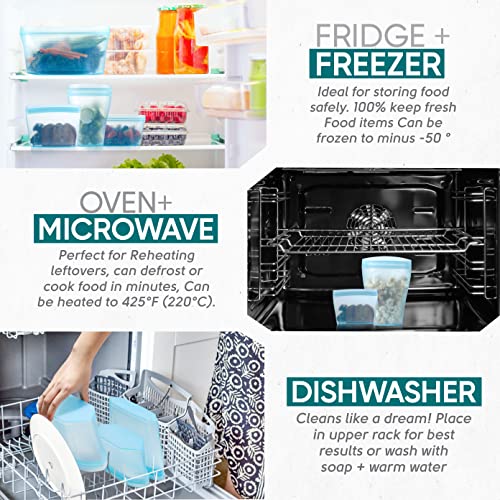 Reusable Food Container Silicone Bag, Upgrade Second Generation 6 Pcs Containers Storage, 100% Silicone Reusable Food Bag, Stand Up Preservation Bag, Rounded Interior For Easy Cleaning. #TOP6