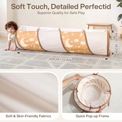 WEEKSUN Tunnel für Kin der, Krabbeltunnel für Kinder mit Atmungsaktivem Netzfenster, Pop-Up-Design mit Tragetasche, 180 cm Spieltunnel für Kinder, Innen&Außenbereich, Tunnel für All Kleinen(Ø 46 cm)