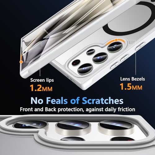 Image of OWKEY for Samsung Galaxy S24 Ultra Case 6.8'', Magnetic Samsung S24 Ultra Case Compatible with Magsafe, [Shockproof Military] Translucent Back Slim Bumper Cover Phone Case Samsung S24 Ultra, Gray