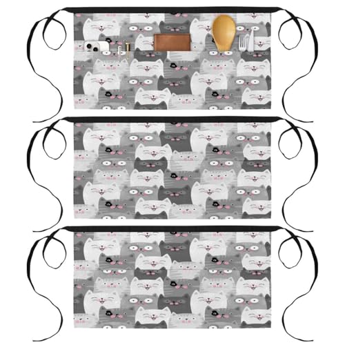 Tablier court multicolore chat souriant idéal pour le nettoyage