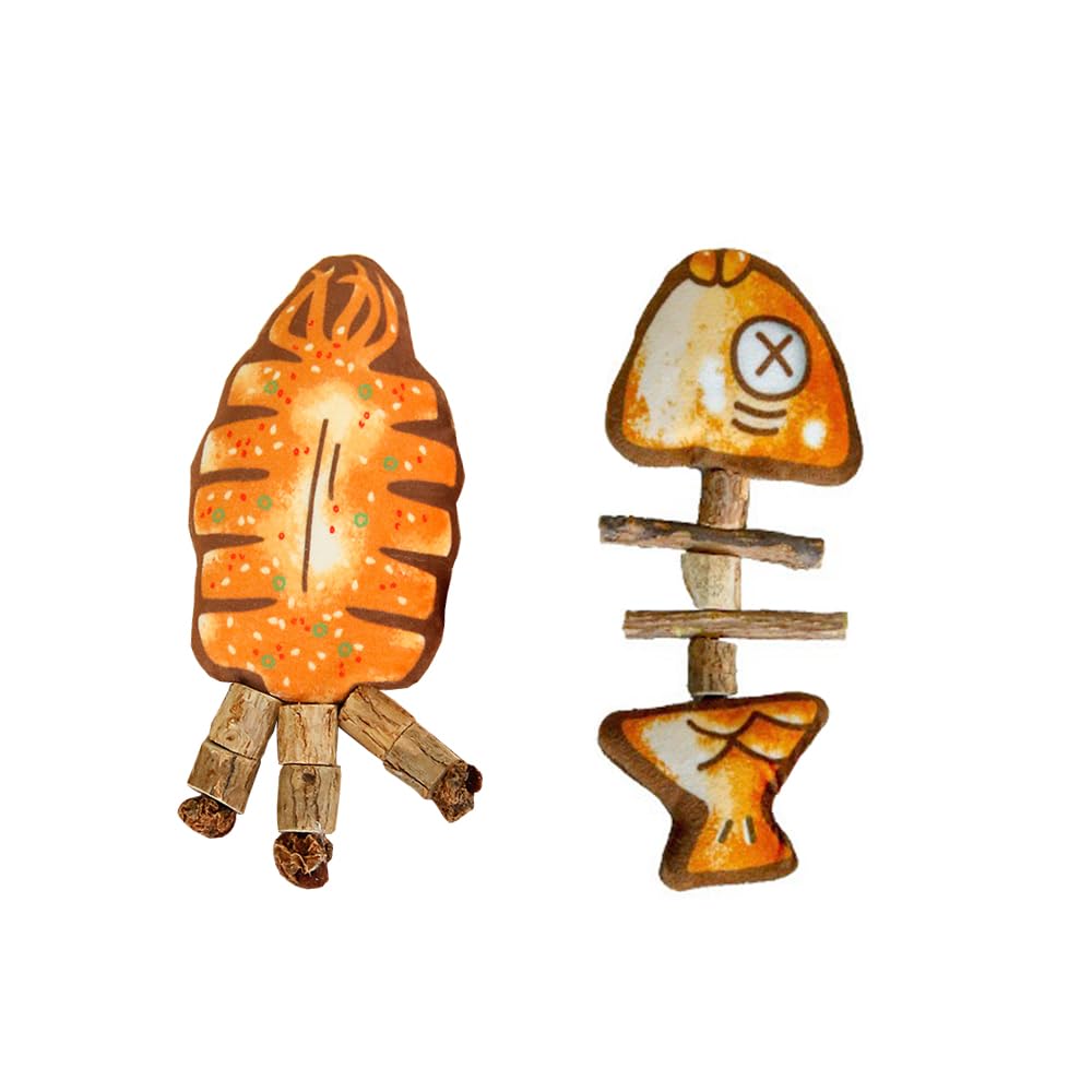 jasaner-zz Cat Toy Fish 2-Piece Set Silvervine Sticks Bite Stick Wooden Dental Sticks for Indoor Cats, Kitty, Kitten Teething Interactive Wand Toys ?