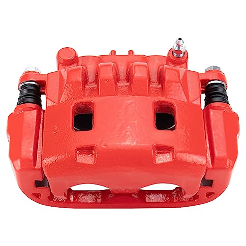 Image of TRQ Front Right Brake Caliper w /Bracket Performance Red Passenger Side | For 2003-2006 Subaru Baja 2003-2010 Forester 2003-2005 Impreza 2002-2012 Legacy Outback
