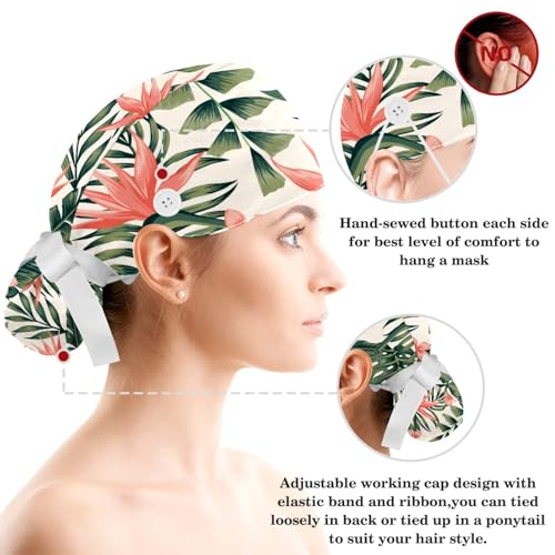 Image of Red Blooming Rose Flowers Black Working Cap with Scrunchy and Ribbon Tie for Women, Long Hair