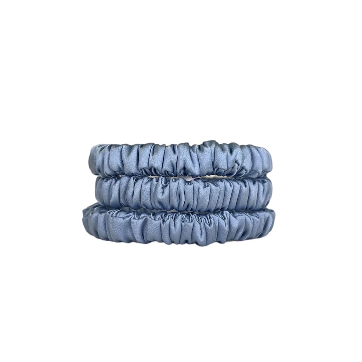 Jasmine Silk Pure Silk Charmeuse Scrunchie - Scrunchies For Hair (3 pack Skinny Blue)