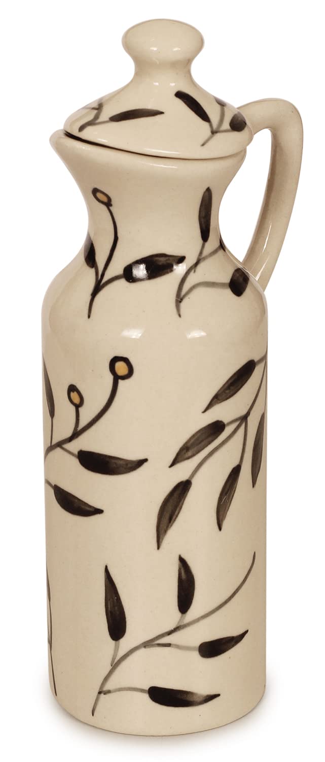 ABHANDICRAFTS10" Inch Oil Dispenser - Ceramic Tabletop Olive Oil Vinegar Soy Sauce Maple Syrup Bottle for Kitchen WHITE Tabletop Storage Container with Lid, Easy to Fill and Clean