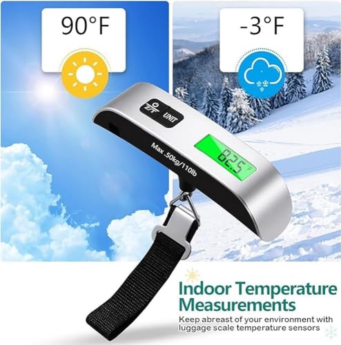 Digital Luggage Scale with Temperature Sensor – 110lb/50kg Capacity, Backlit LCD, Tare Function, Lightweight & Portable - Black - Image 5