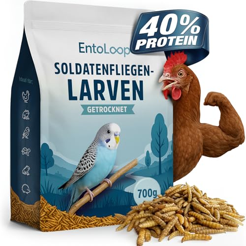 EntoLoop Soldatenfliegenlarven getrocknet 4 5 L [700g] - Proteinreiche Hermetia Larven getrocknet - Ideales Vogelfutter Igelfutter Hühnerfutter & Fischfutter - 50x mehr Kalzium als Mehlwürmer