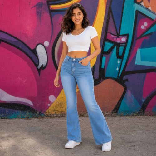 Image of THIRD QUADRANT Women's Wide Leg Fit Mid Rise Jeans || Bootcut Jeans || Wide Leg || Bell Bottom Jean