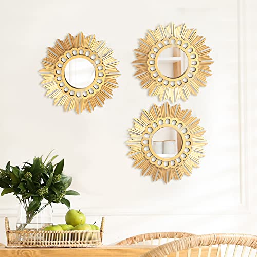 Image of Mirrorize 10 inch Gold Circle Mirror Wall Decor Set, Gold Round Mirrors Accent Decor for Living Room, Decorative Gold Mirrors for Wall Decor Set of 3, (IMP8565)