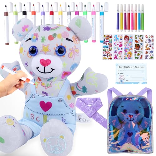 DRAWMYTOY Stuffed Animal Coloring Plush Toy with 20...