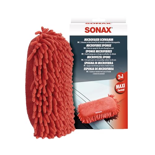 SONAX Éponge Microfibre (1 pièce) Grand Format pour Lavage soigné et en Profondeur | Deux Faces pour Nettoyage Optimal | Réf: 04281000