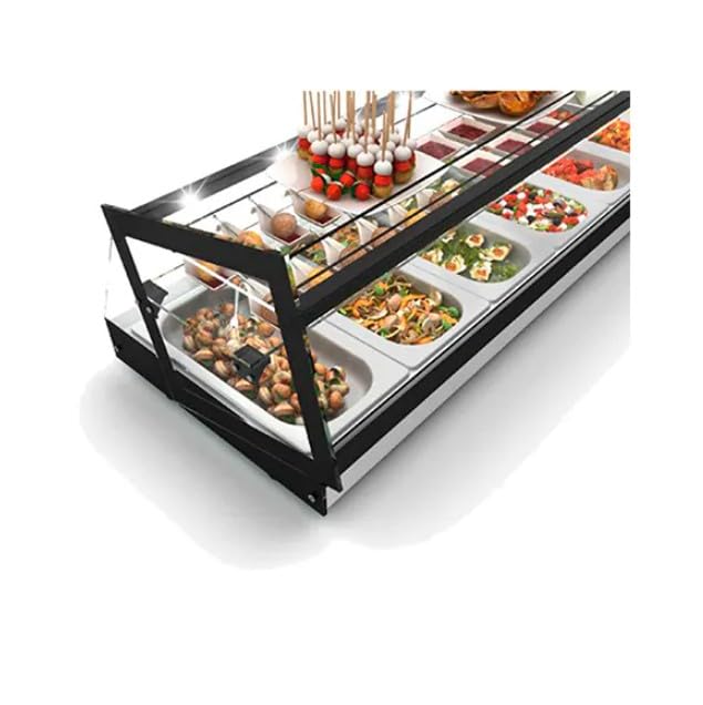 Genérico Osteleria Vitrina Refrigerada para Tapas, 6 Bandejas GN1/3, Negro, 148.5x39.5x37.5cm, Temperatura 2-8°C, Puertas Correderas, Control Digital, Iluminación LED